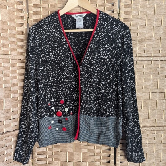 Nina Piccalino Tops - VTG 90's Polka Dot Mixed Print Button Up Blouse Top‎ Art Teacher Black White Red